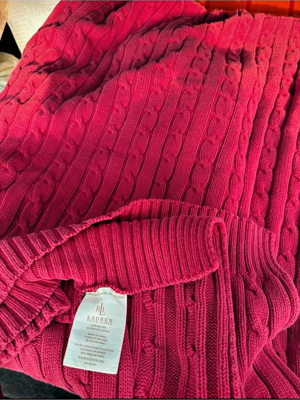 100% Corton Lauren Ralph Lauren Cable Knit Throw